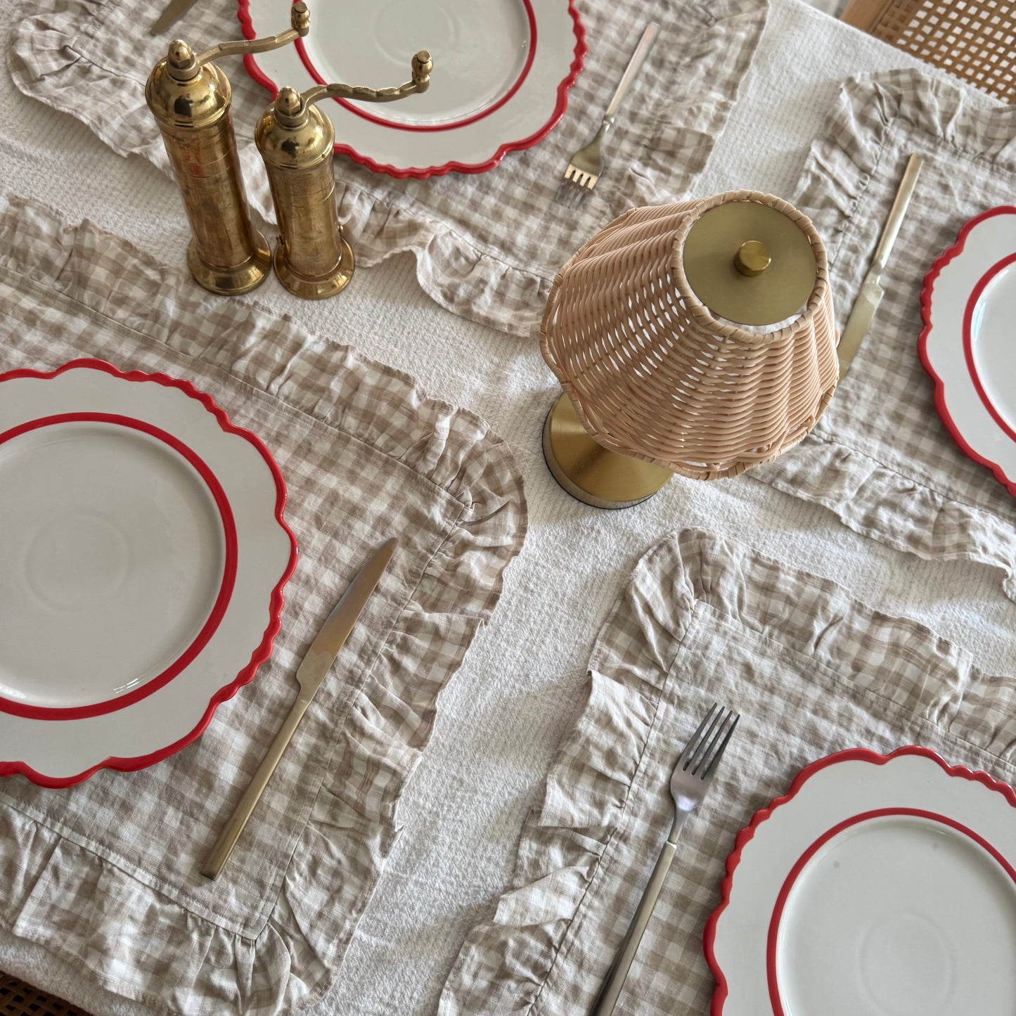 Oat Gingham Ruffle Placemat (Set of 2)